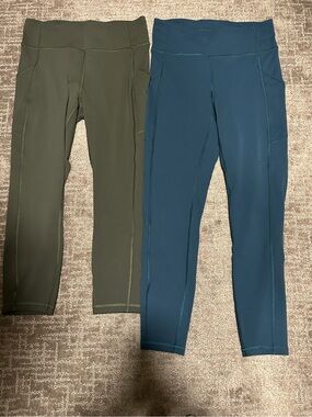 Lululemon Bundle Invigorate Leggings in Submarine (25”) & Dark Olive (23”), Sz 8